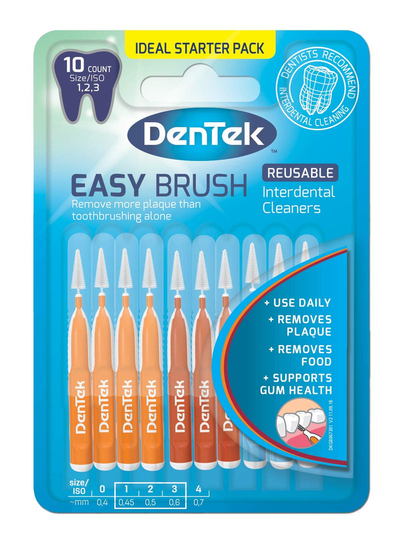[Australia] - DenTek Easy Brush Interdental Brushes, Multi-Size Pack, 4 x ISO1 (0.45mm), 3 x ISO2 (0.5mm) and 3 x ISO3 (0.6mm) for removing food and plaque between teeth. 10 Pack 10 Count (Pack of 1) 10 Count (Pack of 1) 