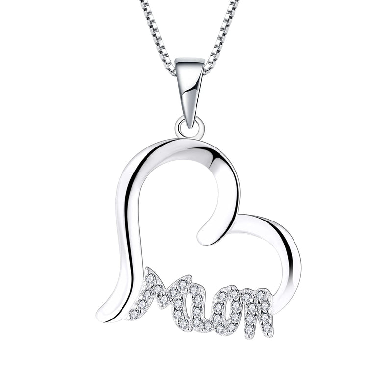 [Australia] - FJ 925 Sterling Silver Mum Necklace With Heart Pendant Necklace, Gift for mum, 18 Inch chain 