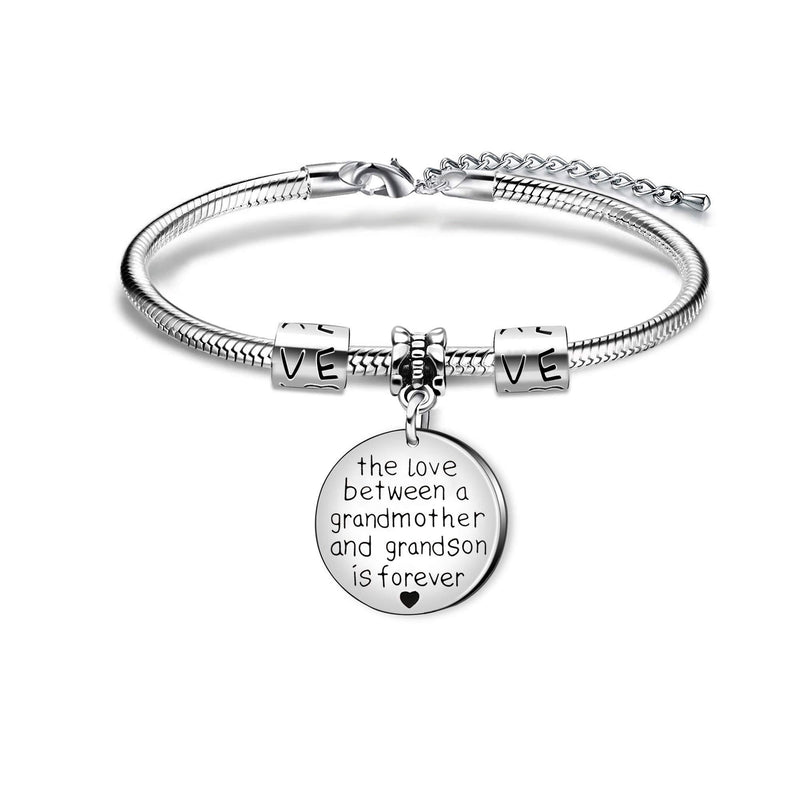 [Australia] - KENYG The Love Between A Grandmother and Grandson is Forever Round Shape Pendant Snake Bracelet Bangle 