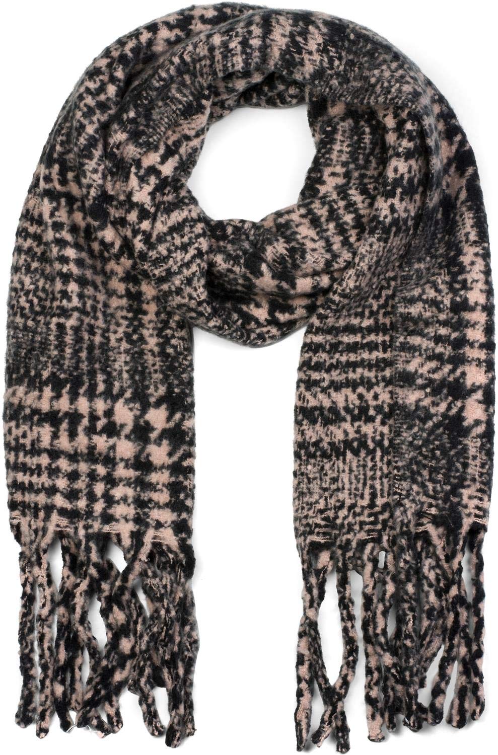 [Australia] - styleBREAKER women scarf with check print and long fringing, winter scarf, stole, shawl 01017102 One Size Rose-black 