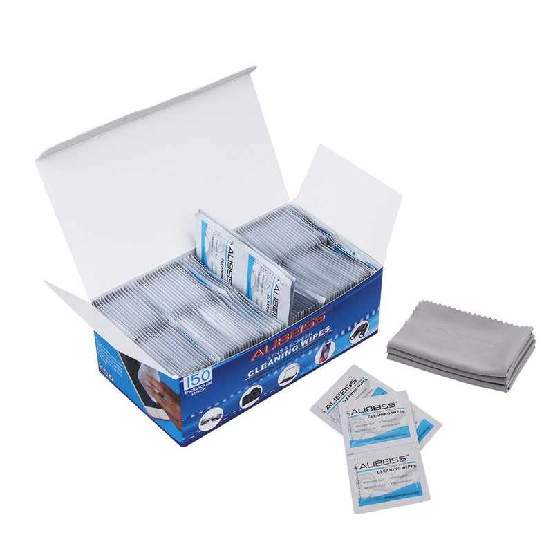 [Australia] - 150 Pack Pre-Moistened Lens Wipes ALIBEISS Screen Wipes for Glasses, Camera, Tablets, Smartphone, Screens and Other Delicate Surfaces 150 Count (Pack of 1) 
