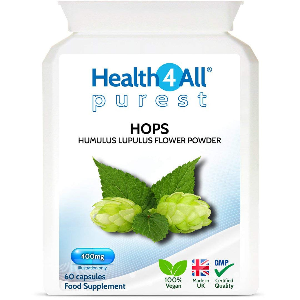 [Australia] - Hops 400mg 60 Capsules (V) .(not Tablets) Purest: no additives. Vegan Capsules for Anxiety, Stress and Sleep. Made in The UK by Health4All 60 Count (Pack of 1) 