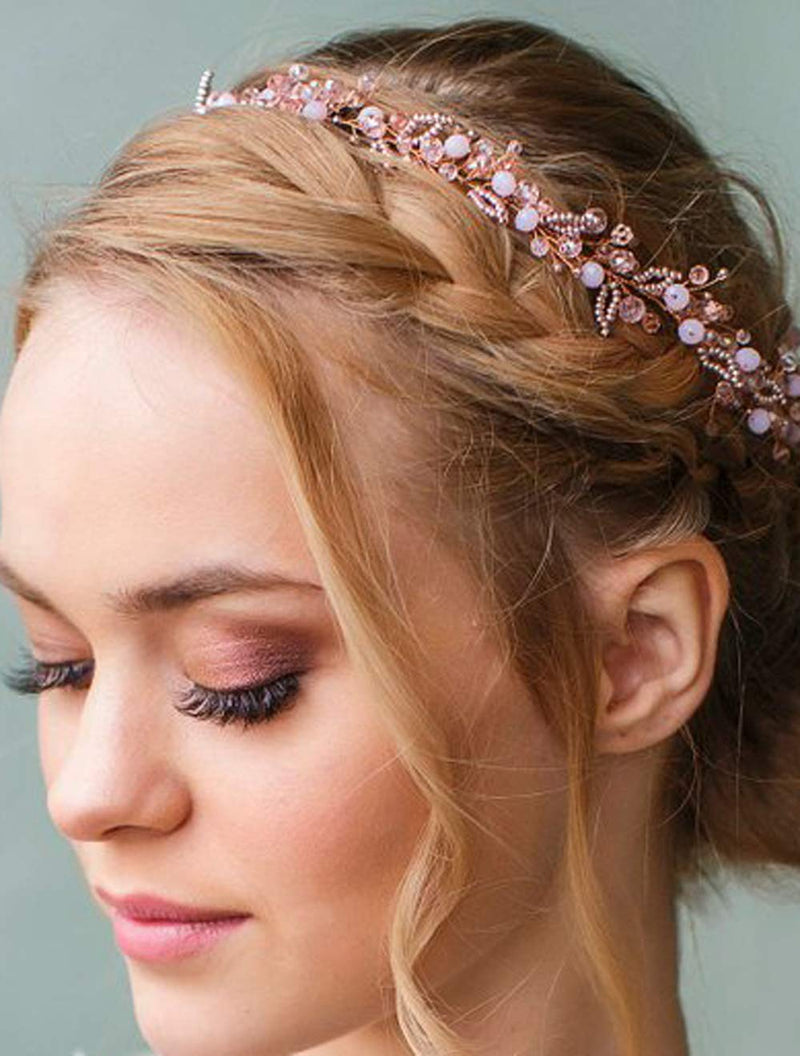 [Australia] - Deniferymakeup Headband Hair Vine Bridal Headpiece Crystal Wedding Hair Piece Leaf Blush Headpiece Bride Hair Accessories Bridal Fall Wedding Hair Piece Wedding Accessory Bridal Tiara (Silver) 