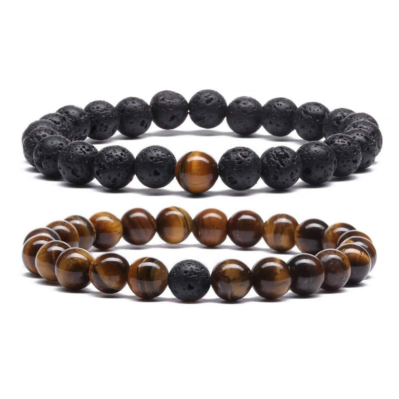 [Australia] - MengPa Mens Lava Rock Bracelet for Women Aromatherapy Anxiety Essential Oil Diffuser Volcanic Stone Bead Bangle Tiger eye 