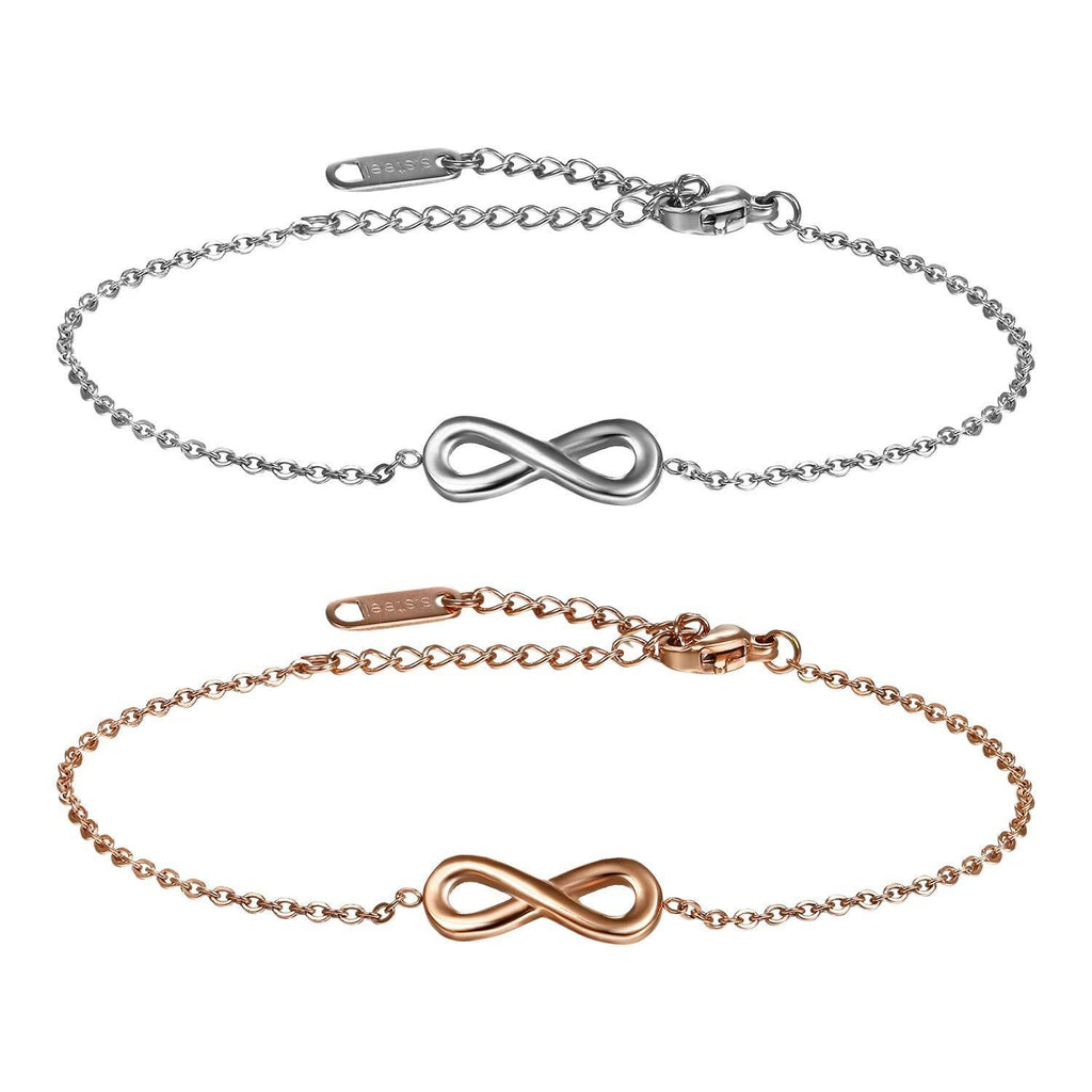 [Australia] - Cupimatch 2 Pcs Adjustable Infinity Love Bracelet, Endless Love Symbol Link Bracelet Anklet for Women Girls,Silver Gold 