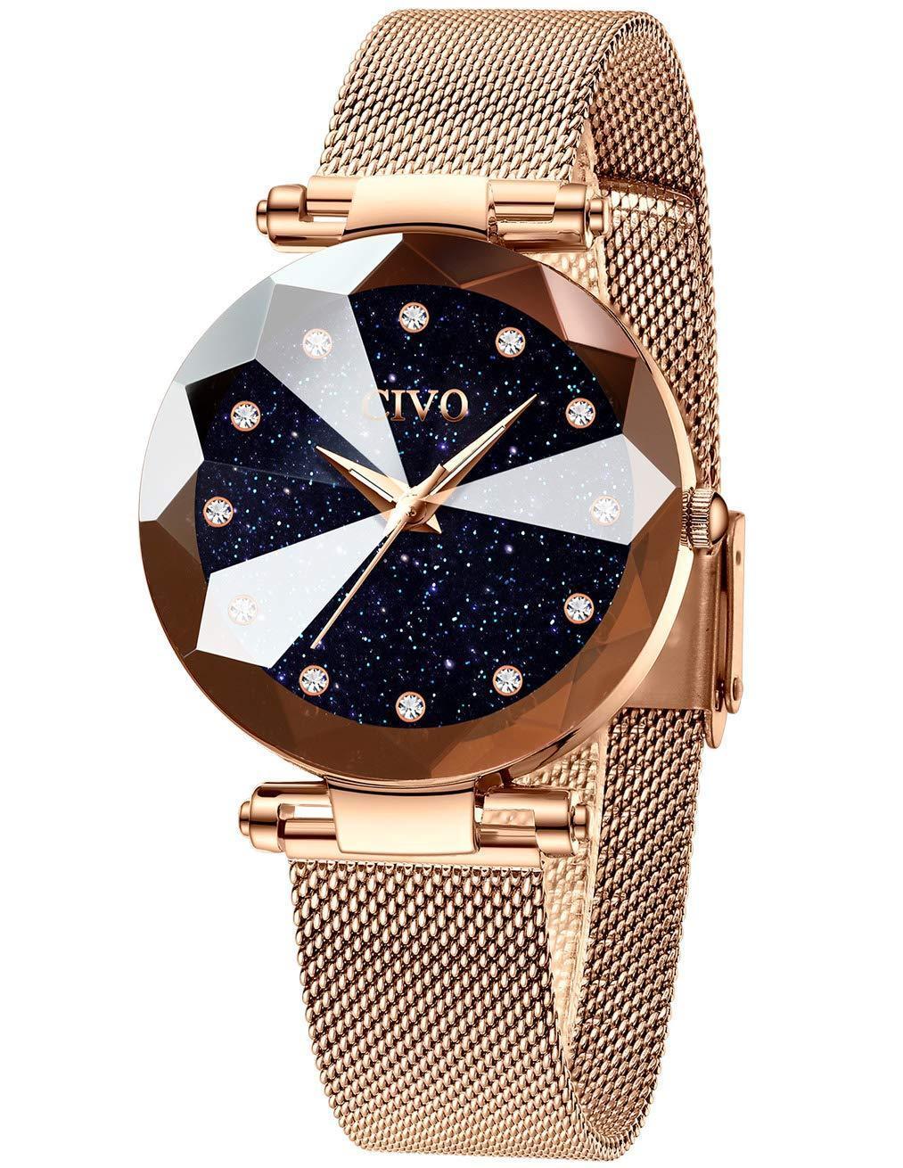 [Australia] - CIVO Women Watches Ladies Stainless Steel Mesh Strap Waterproof Watches for Woman Girls Teenager Fashion Elegant Business Dress Analogue Quartz Wrist Watch 1 Rose Gold 