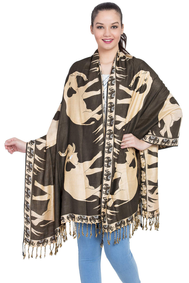 [Australia] - Purpledip Woolen Stole 'Jungle Book': Reversible Faux Pashmina Shawl (20014) 