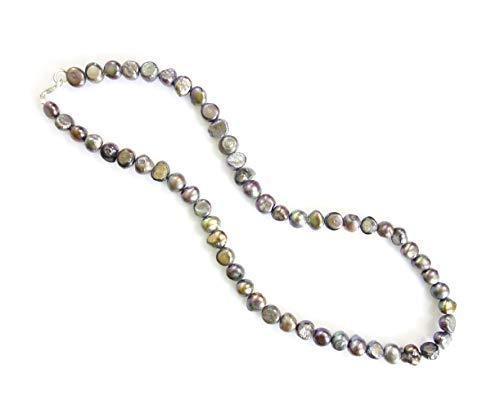 [Australia] - Black Pearl Strand Necklace Freshwater Cultured Pearl 18 Inch Handmade Fashion Necklace by Artisans 925 Sterling Silver Plated Handmade Pearl Strand 