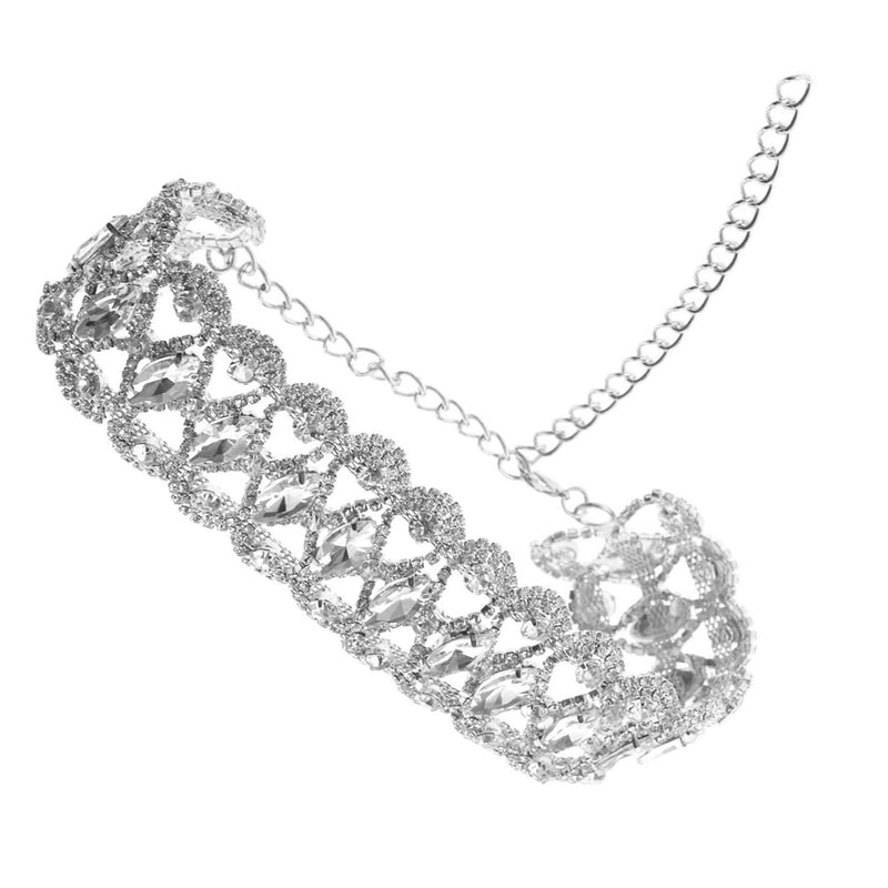 [Australia] - ENET Luxury Diamond Crystal Rhinestone Chunky Choker Collar Necklace Jewelry Silver 