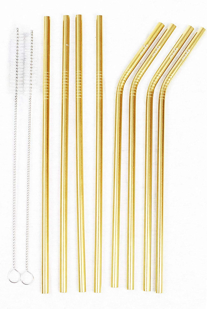 [Australia] - Stainless Steel Straw, Gold Eco Friendly Reuseable Metal Drinking Straws 8.5 inch with 2 Cleaning Brush (8 Pack – 4 Straight – 4 Curved) 