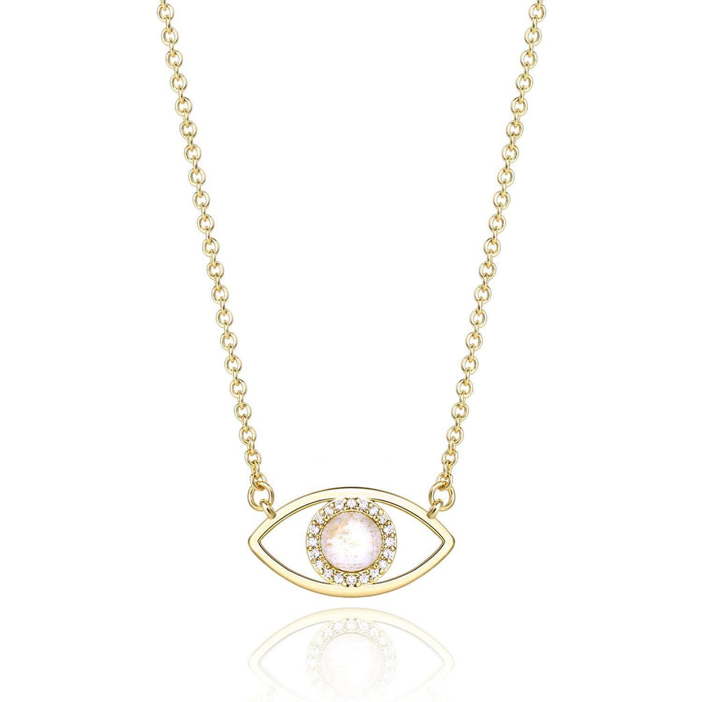 [Australia] - Dainty Eye Necklace for Girls 14K Gold Plated Natural Gemstone Pendant for Women Girls Clear Quartz 