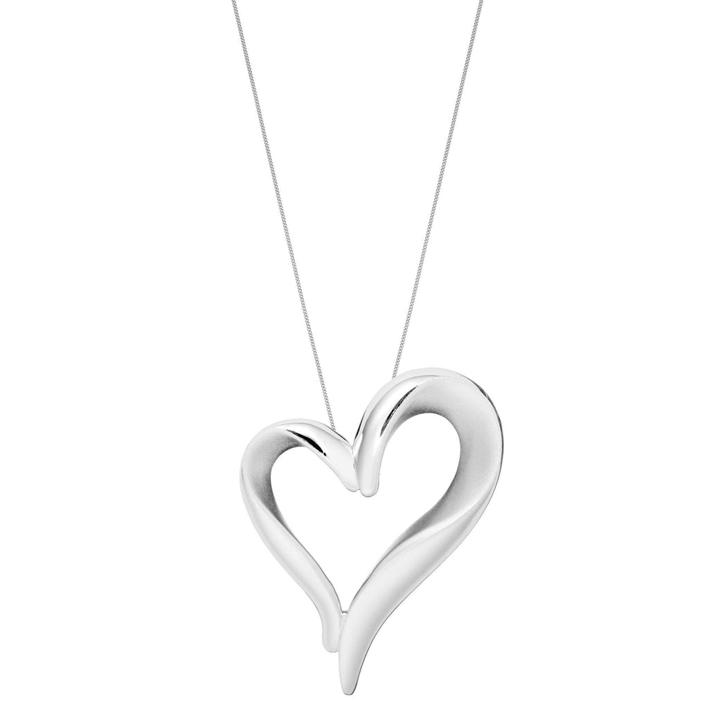 [Australia] - Silverly Women's .925 Sterling Silver Hidden Bail Satin Curved Open Heart Pendant Necklace, 18" 