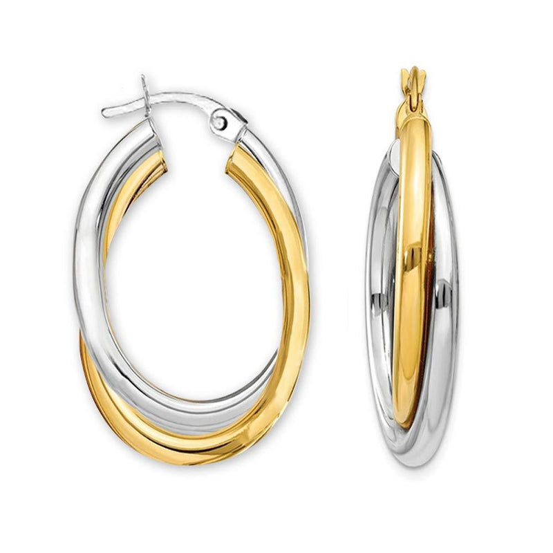 [Australia] - LeCalla Sterling Silver Jewelry Two Tone Intertwining Oval Round Shape Polished Hoop Earrings for Women Oval Shape 