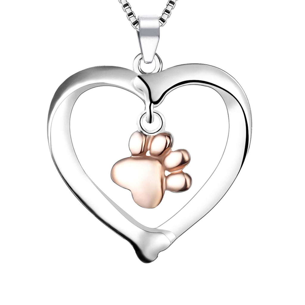 [Australia] - LYTOPTOP Necklace S925 Sterling Silver Heart Shape with A Rose Gold Paw Print Necklace Pendant 