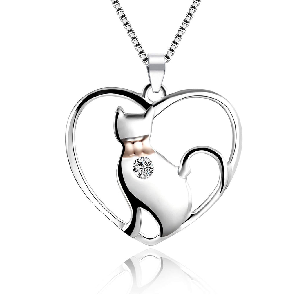 [Australia] - LYTOPTOP Necklace S925 Sterling Silver Heart Shaped with Cute Cat Pendant Necklace for Women Girls 