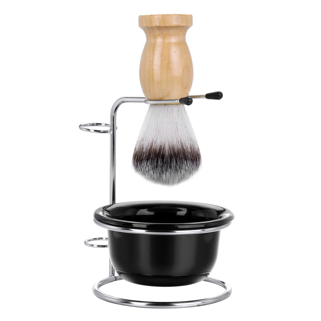 [Australia] - FALETO Shaving Brush Badger Hair Stand Set Professional Stainless Steel Beard Cleaning Stand Holder Stand+bowl+brush 