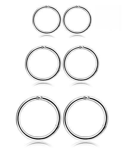 [Australia] - Milacolato 6-10MM 3Pairs Stainless Steel Hoop Earrings for Men Women Ear Lips Piercing Septum Earrings Body Piercing A.3pairs Silver-tone 
