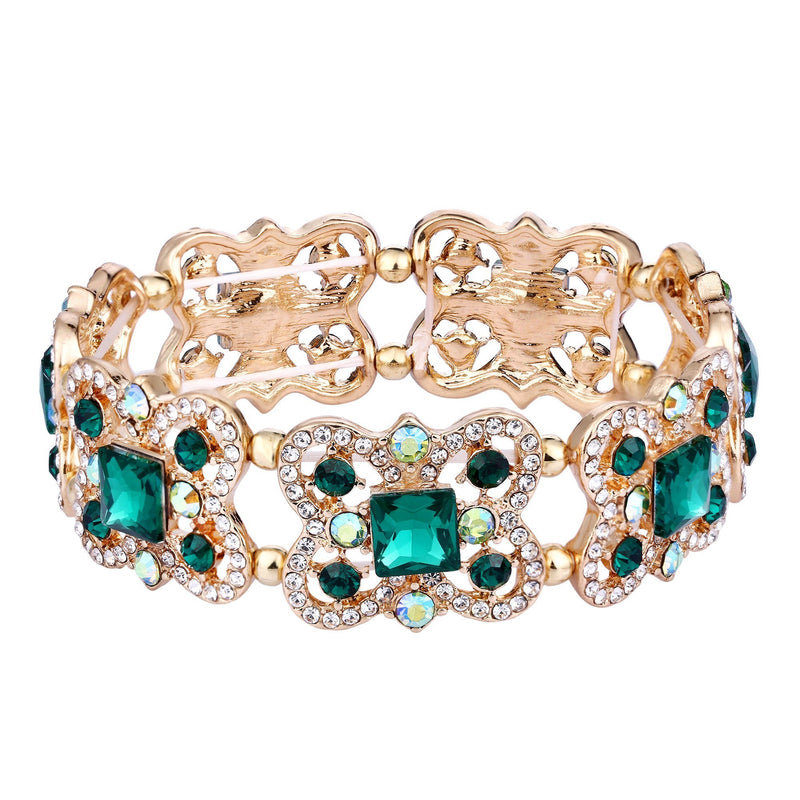 [Australia] - Ever Faith Austrian Crystal Wedding Bridal Butterfly Elastic Stretch Bracelet Green Gold-Tone 