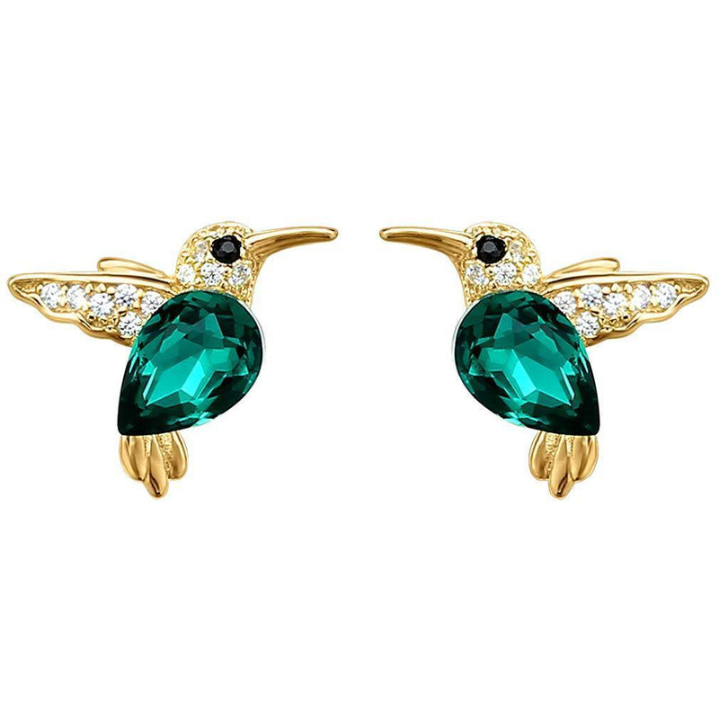 [Australia] - Jewboo 925 Sterling Silver Hummingbird Ear Studs Blue Cubic Zirconia Earrings for Women Jewelry Gift Goden 
