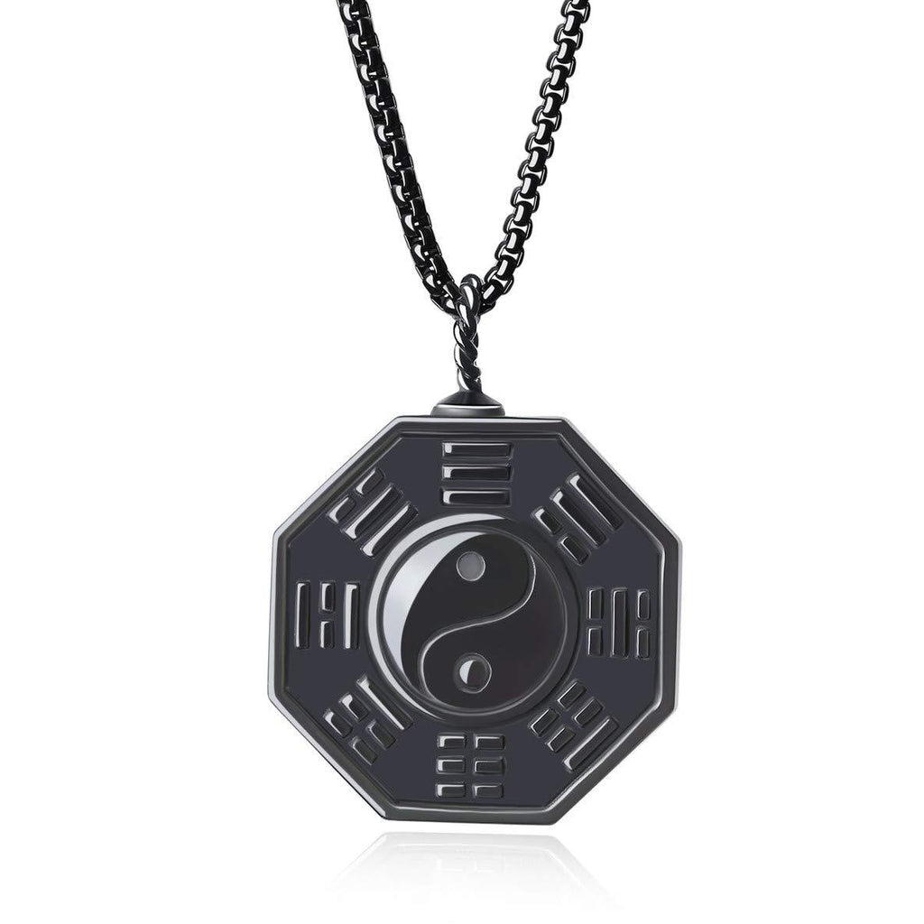 [Australia] - coai Mens Black Obsidian Eight Diagrams Yin Yang Pendant Necklace stainless steel chain 
