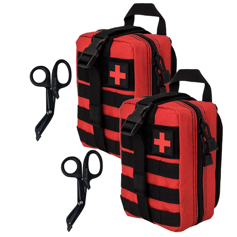 [Australia] - Krisvie 2Pack First Aid Molle Pouch EMT Pouch Detachable Tactical Medical Bag for Outdoor Activities with Shear Red 
