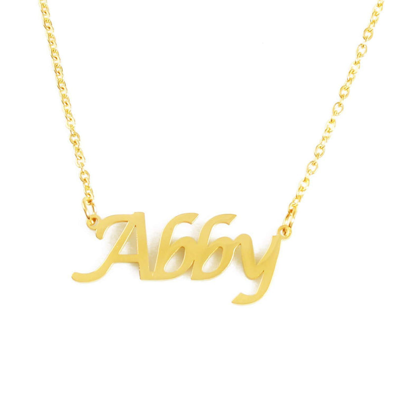 [Australia] - Kigu Abby Name Necklace Personalised 18ct Gold Plated, Custom Dainty Name Pendants, Jewellery for Ladies, Girlfriend, Mother, Sister, Friends Inc Bag & Box 