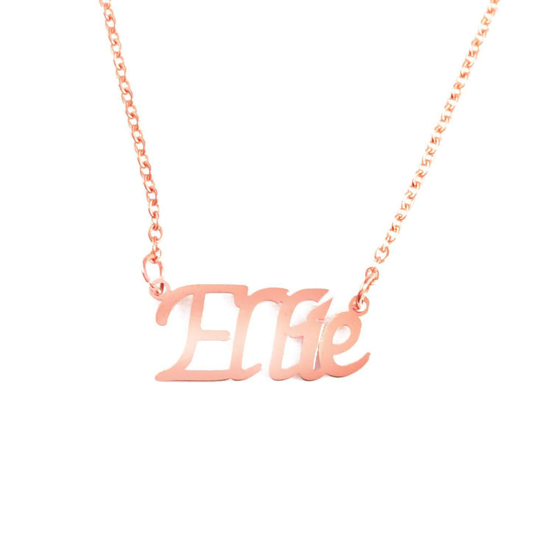 [Australia] - Kigu Ellie Name Necklace Personalised 18ct Rose Gold Plated, Custom Dainty Name Pendants, Jewellery for Ladies, Girlfriend, Mother, Sister, Friends Inc Bag & Box 