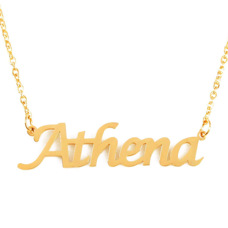 [Australia] - Kigu Athena Name Necklace Personalised 18ct Gold Plated, Custom Dainty Name Pendants, Jewellery for Ladies, Girlfriend, Mother, Sister, Friends Inc Bag & Box 