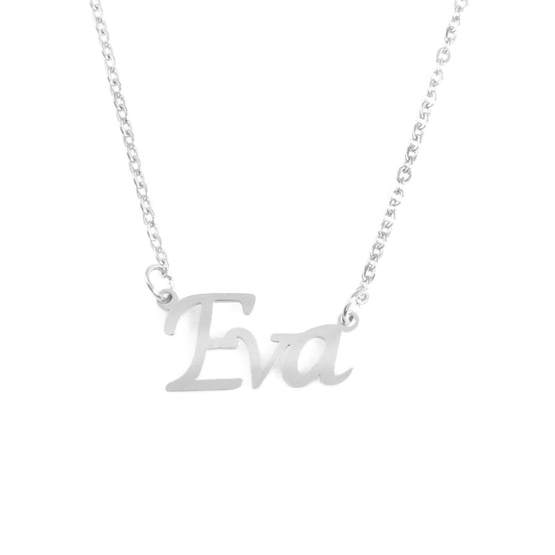 [Australia] - Kigu Eva Personalised Name Necklace - Adjustable Chain - Silver Tone - Incl Gift Packaging 
