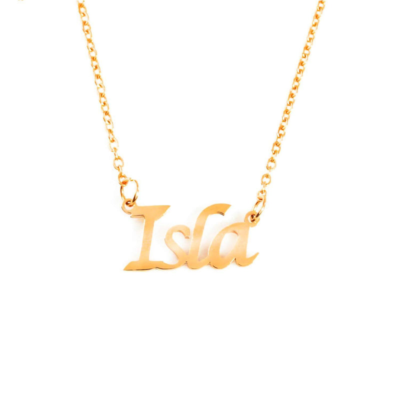 [Australia] - Kigu Isla Name Necklace Personalised 18ct Gold Plated, Custom Dainty Name Pendants, Jewellery for Ladies, Girlfriend, Mother, Sister, Friends Inc Bag & Box 