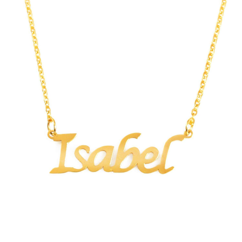 [Australia] - Kigu Isabel Name Necklace Personalised 18ct Gold Plated, Custom Dainty Name Pendants, Jewellery for Ladies, Girlfriend, Mother, Sister, Friends Inc Bag & Box 