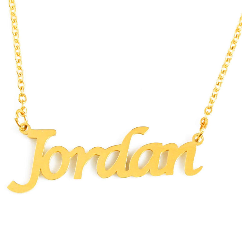 [Australia] - Kigu Jordan Name Necklace Personalised 18ct Gold Plated, Custom Dainty Name Pendants, Jewellery for Ladies, Girlfriend, Mother, Sister, Friends Inc Bag & Box 