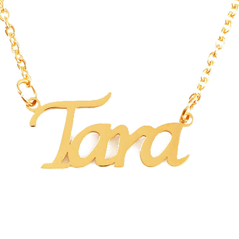 [Australia] - Kigu Tara Name Necklace Personalised 18ct Gold Plated, Custom Dainty Name Pendants, Jewellery for Ladies, Girlfriend, Mother, Sister, Friends Inc Bag & Box 