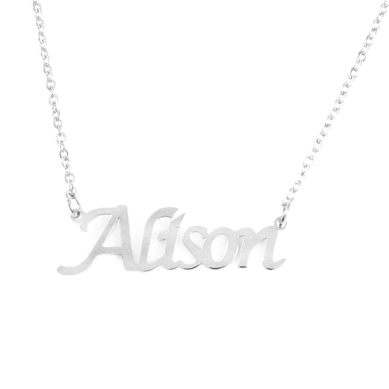 [Australia] - Kigu Alison Personalised Name Necklace Adjustable Chain - Silver Tone - Incl Gift Packaging 