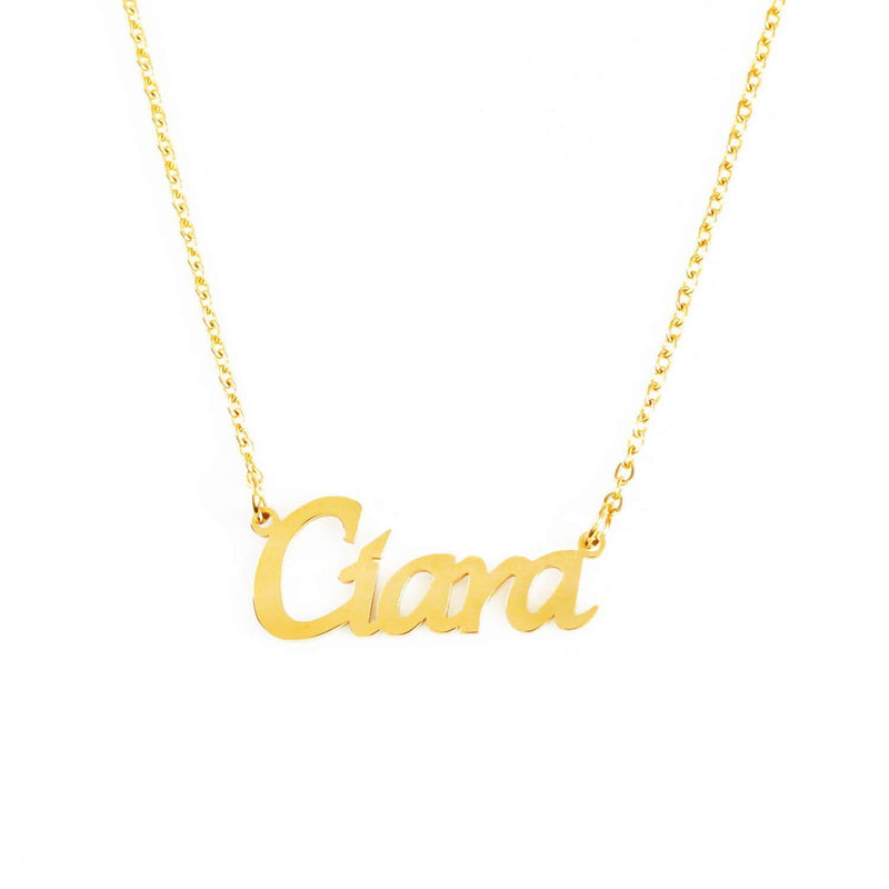 [Australia] - Kigu Ciara Name Necklace Personalised 18ct Gold Plated, Custom Dainty Name Pendants, Jewellery for Ladies, Girlfriend, Mother, Sister, Friends Inc Bag & Box 