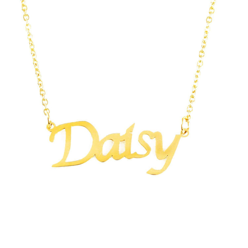 [Australia] - Kigu Daisy Name Necklace Personalised 18ct Gold Plated, Custom Dainty Name Pendants, Jewellery for Ladies, Girlfriend, Mother, Sister, Friends Inc Bag & Box 