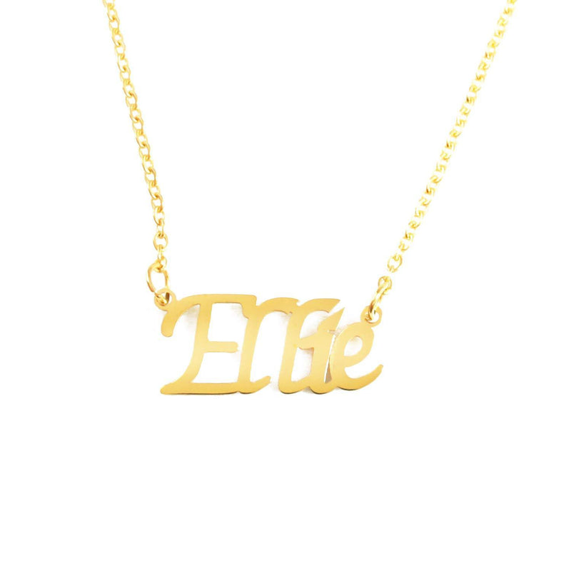 [Australia] - Kigu Ellie Name Necklace Personalised 18ct Gold Plated, Custom Dainty Name Pendants, Jewellery for Ladies, Girlfriend, Mother, Sister, Friends Inc Bag & Box 