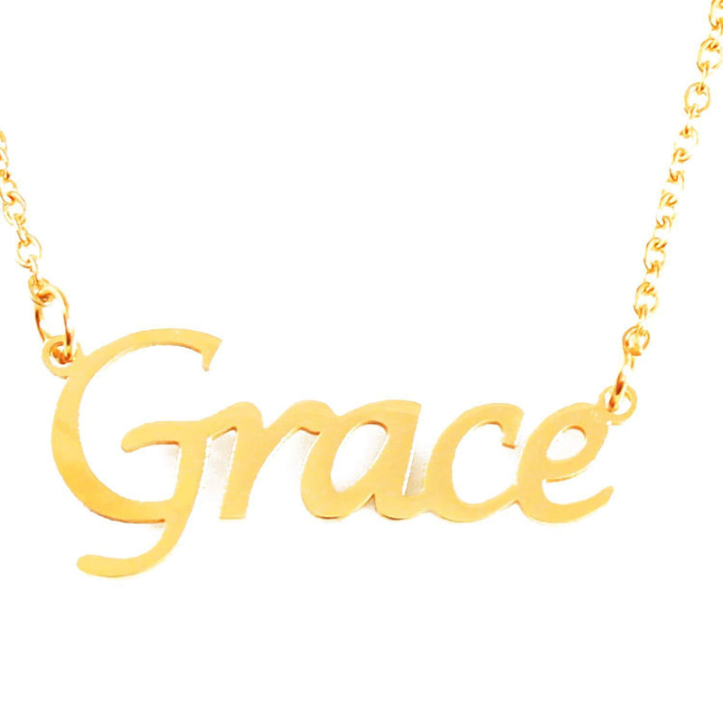 [Australia] - Kigu Grace Name Necklace Personalised 18ct Gold Plated, Custom Dainty Name Pendants, Jewellery for Ladies, Girlfriend, Mother, Sister, Friends Inc Bag & Box 