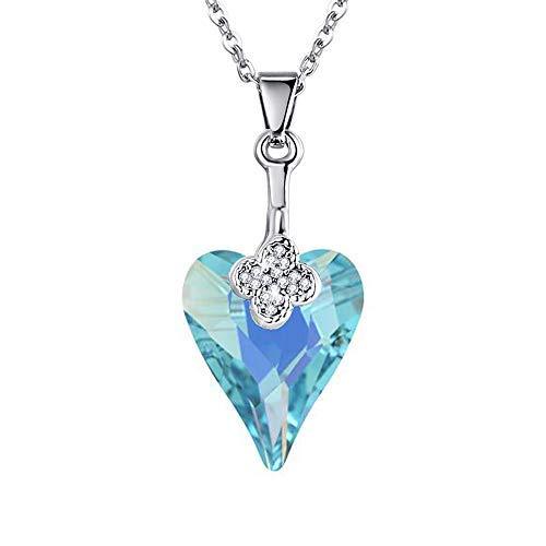 [Australia] - Bonlavie Women's Heart Necklace with Austrian Crystal Ideal Birthday for Her with Luxury Jewellery Box Included 40+5cm Extender Blue 
