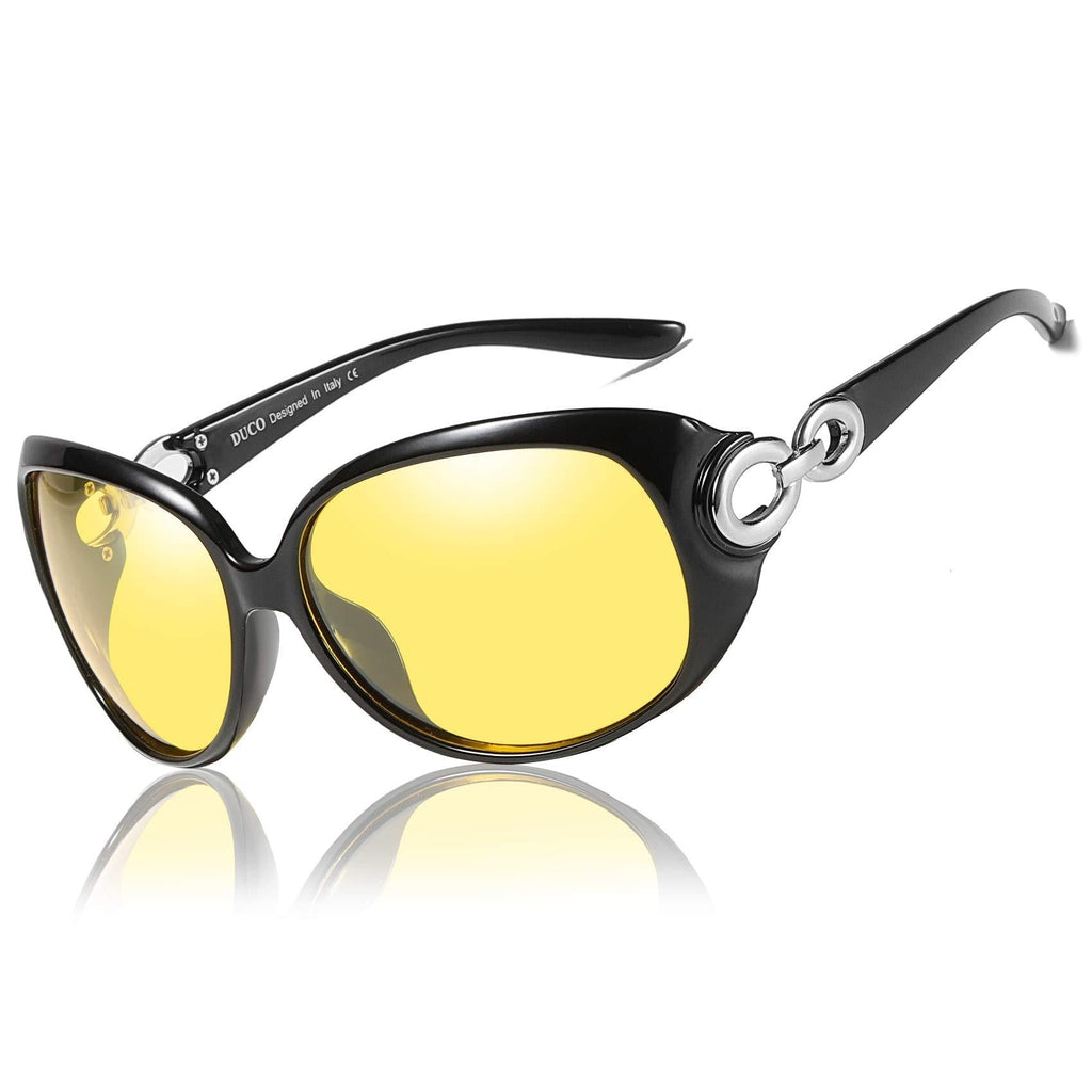 [Australia] - Duco Night Driving Glasses Anti-glare Eyewear Classic Polarized Night Vision Glasses For Women 1220 Black Frame Yellow Lens 