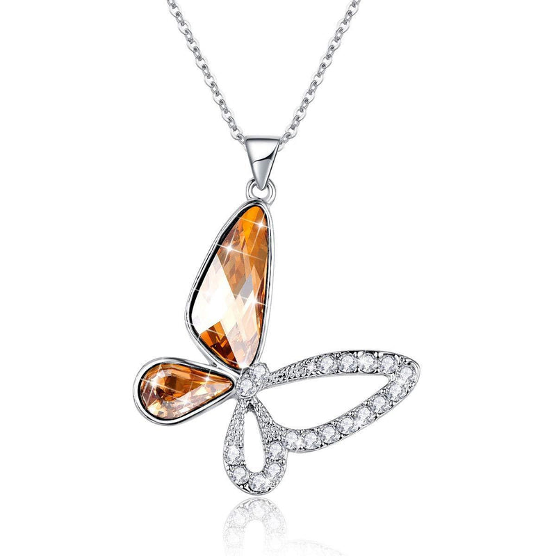 [Australia] - Bonlavie Women Butterfly Wing Necklace with Austrian Crystal White Gold Jewellery for Her 16"+2" Extender 