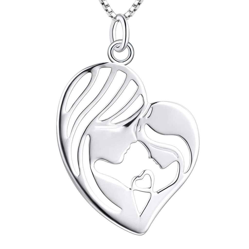 [Australia] - YL Mum Daughter Necklace 925 Sterling Silver Mum Hold Child Heart Pendant Necklace Gifts for Mother Women,45-48cm 