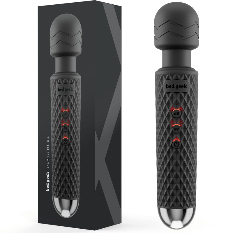 [Australia] - Handheld Wireless Electric Body Wand Massager with Memory Feature by bed geek Massage Skin Soft Silicone 20 Patterns 8 Speeds Black Pack 
