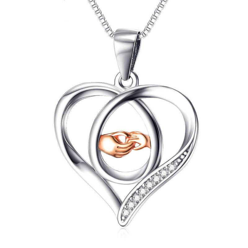 [Australia] - LYTOPTOP 925 Sterling Silver Necklace Heart Shape with Mother and Child Hand in Hand Pendant Necklace Gift for Mom 