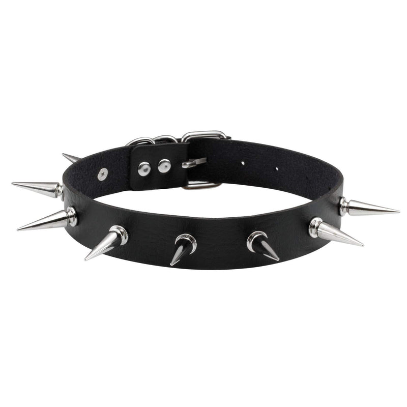 [Australia] - MILAKOO Gothic Rivet Spike Studded Choker Punk Rock Biker Strap Leather Collar Necklace Adjustable Black 