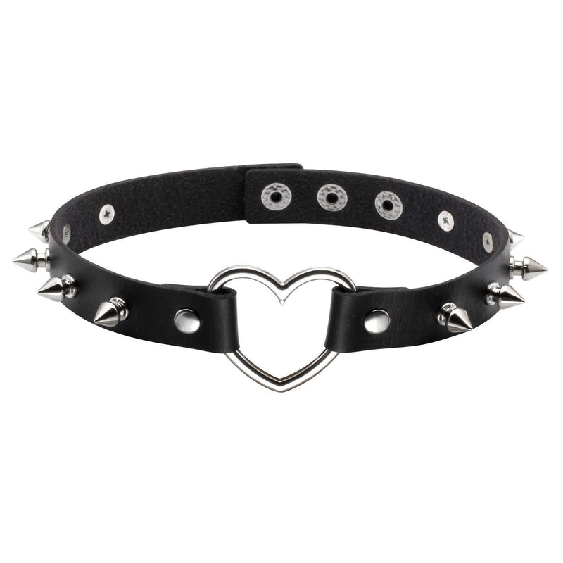 [Australia] - MILAKOO Punk Style Love Heart PU Leather Collar Choker Necklace with Rivets Spiked Accent Black 