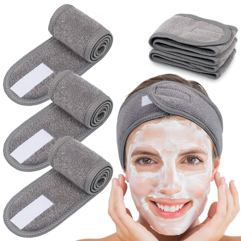 [Australia] - Whaline 4 Counts Spa Facial Headband Head Wrap Terry Cloth Headband Stretch Towel for Bath, Makeup and Sport (Gray) Gray 