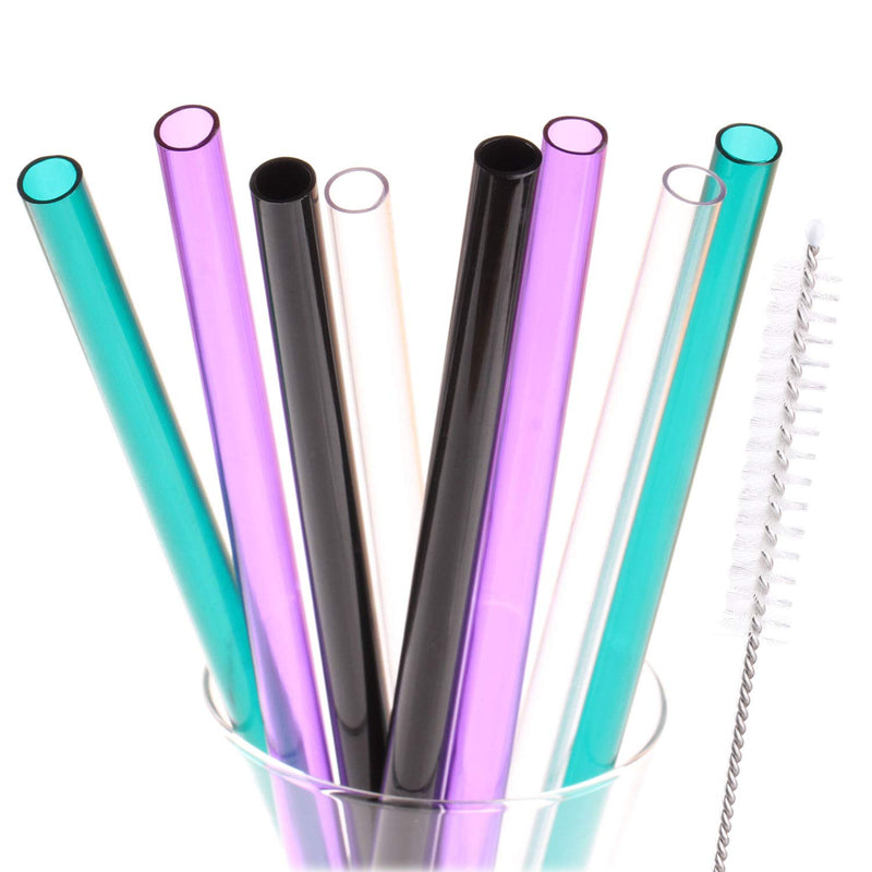 [Australia] - Dakoufish Reusable Smoothie Straws 9 inch Long Wide Mouth Clear Plastic Straight Drinking Straws Set of 8 with Cleaning Brush (mix4color, 9 inch) 9inch Mix Color 