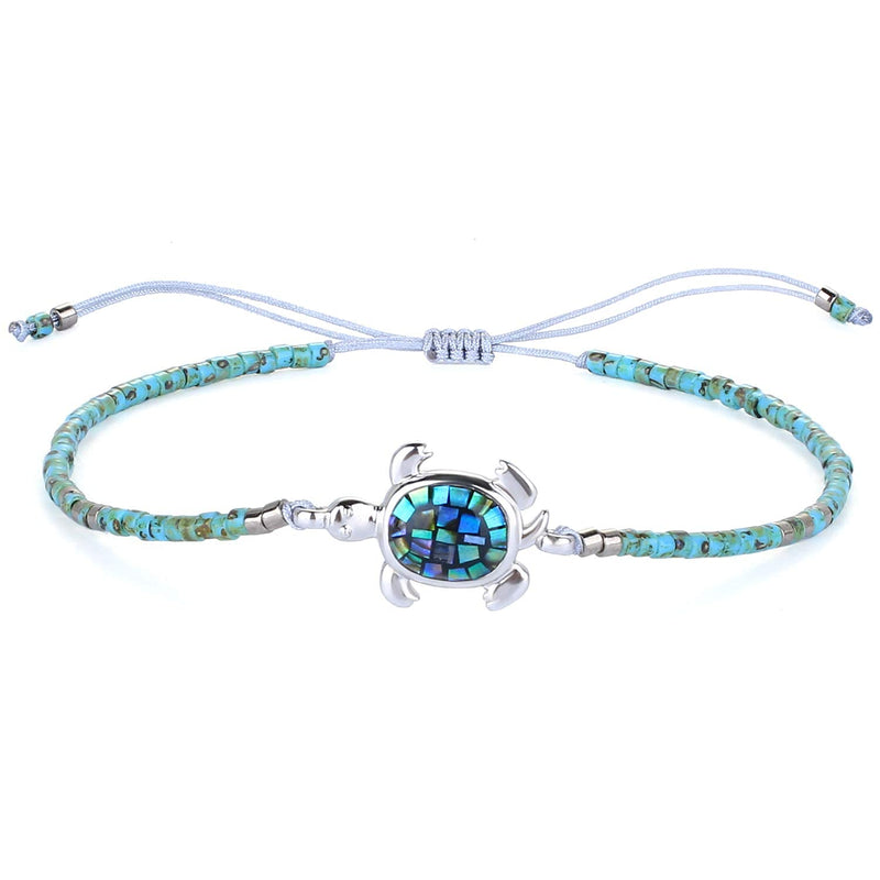 [Australia] - KELITCH Abalone Shell Beaded Bracelet Adjustable Turtle Pendant Seed Beads Wrap Bracelet Friendship Bangles Jewelry Blue G 