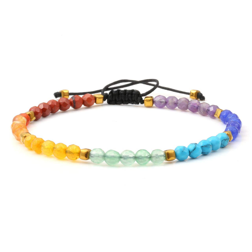 [Australia] - Jovivi 7 Chakra Crystals Gemstones Bracelet Men Women Healing Energy Semi-Precious Stone Beads Braided Bracelet Bangle Adjustable 7 Chakra Beads 